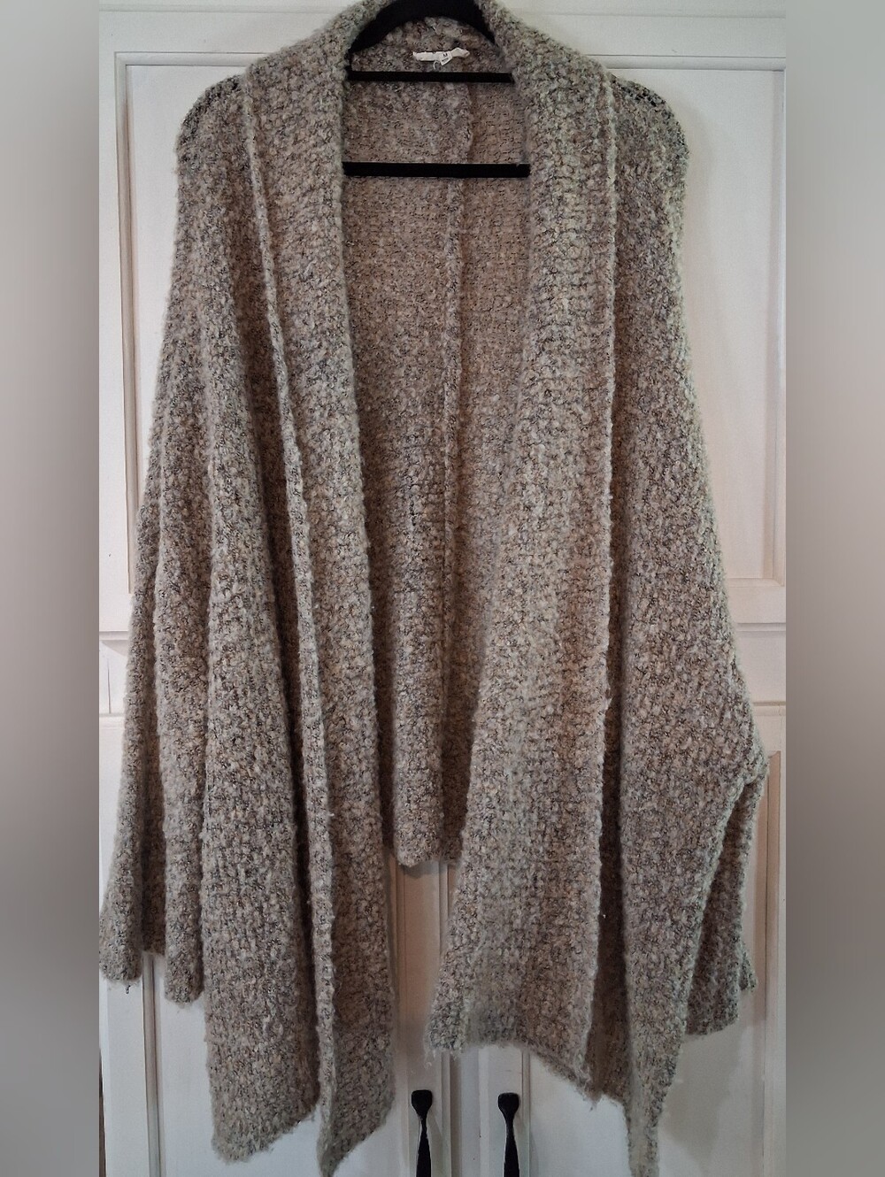 Kye Mi open-front cardigan sweater, oversized, textured marled fabric, M